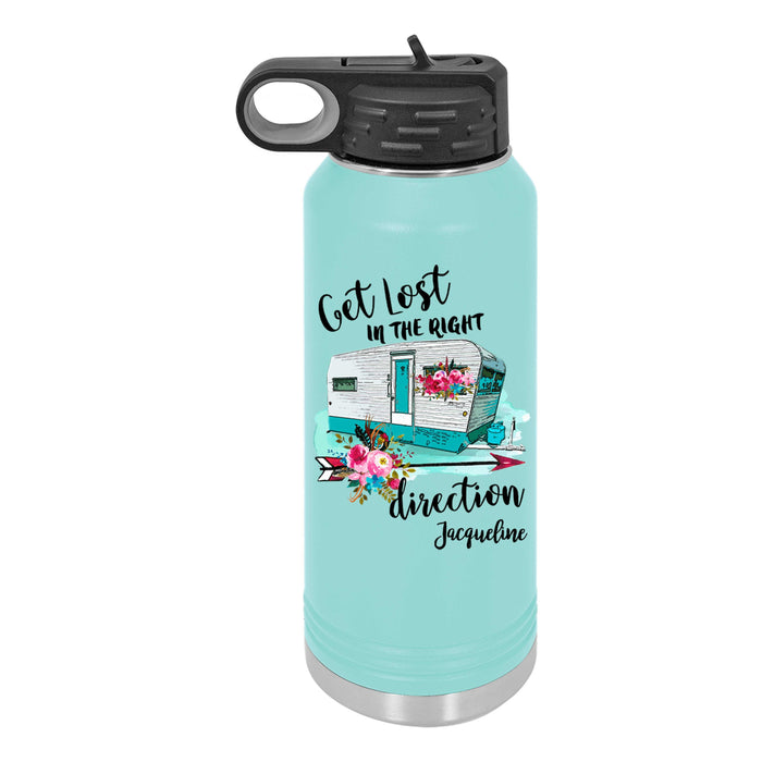 Get Lost in the Right Direction Personalized UV Printed Insulated Stainless Steel 32 oz Water Bottle, Gift for Camping, RV'er