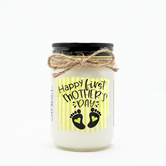 Happy First Mother's Day Baby Feet Personalized Hand Poured Soy Candle, Mother's Day, Gift for Mom