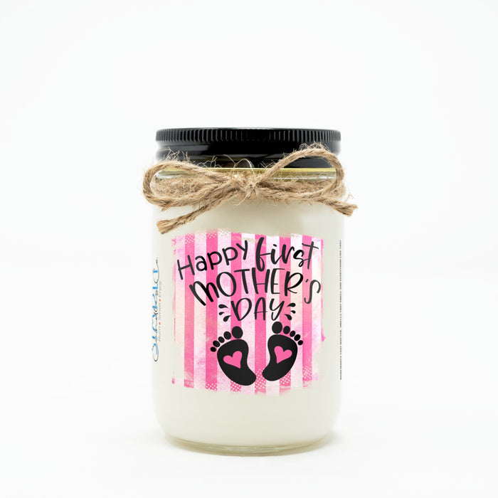 Happy First Mother's Day Baby Feet Personalized Hand Poured Soy Candle, Mother's Day, Gift for Mom