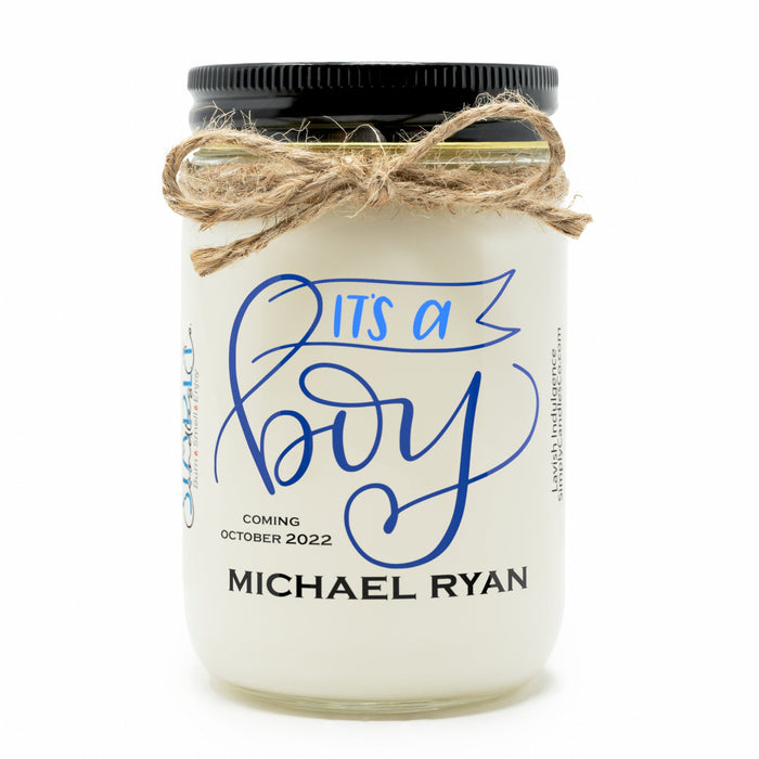 It's A Girl or It's a Boy Personalized Hand Poured Soy Candle, Baby Announcement, New Baby