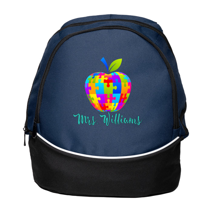 Autism Apple  Custom Printed and Personalized  Backpack, Autism Awareness