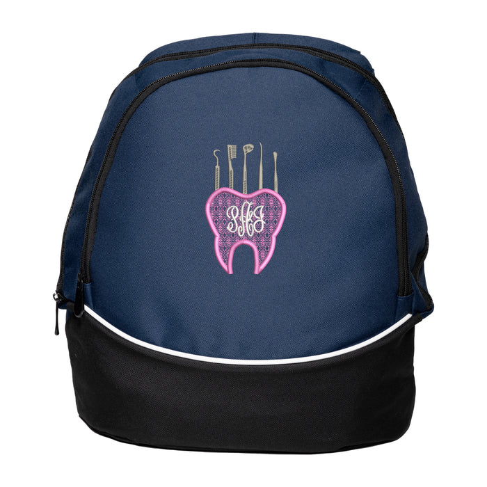Dental Tooth with Tools Monogram Pocket Personalized Embroidered Backpack