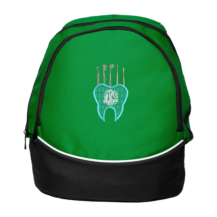 Dental Tooth with Tools Monogram Pocket Personalized Embroidered Backpack