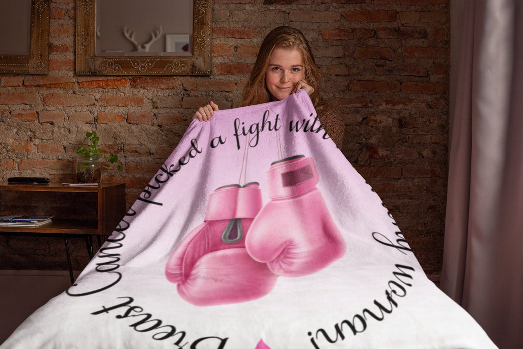 Personalized Breast Cancer Picked the Wrong Woman Survivor Blanket, Chemotherapy, Sherpa Blanket,Throw Blanket